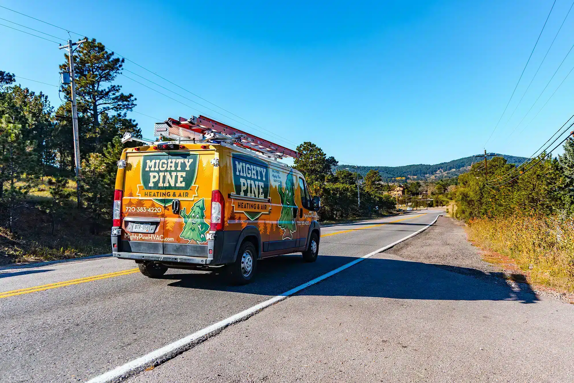 Mighty Pine truck on the road.