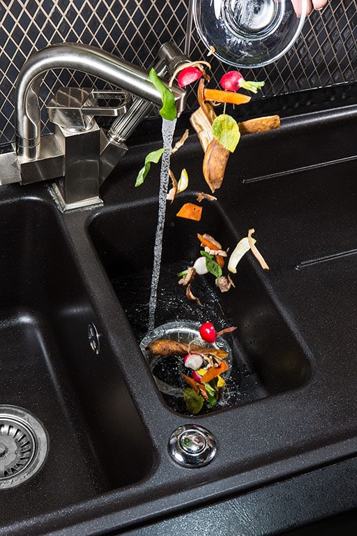 food being put down a garbage disposal