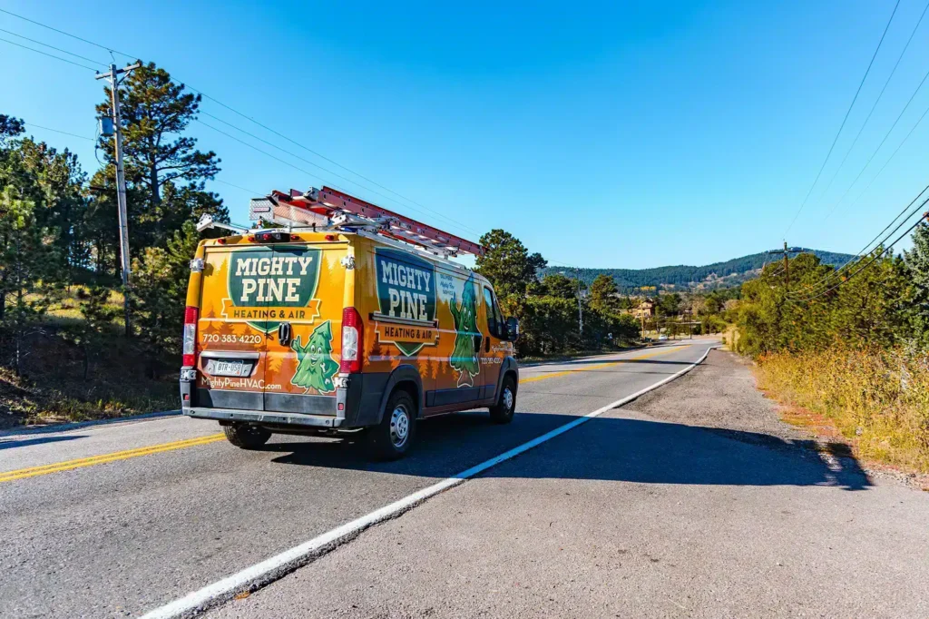 Mighty Pine truck on the road.
